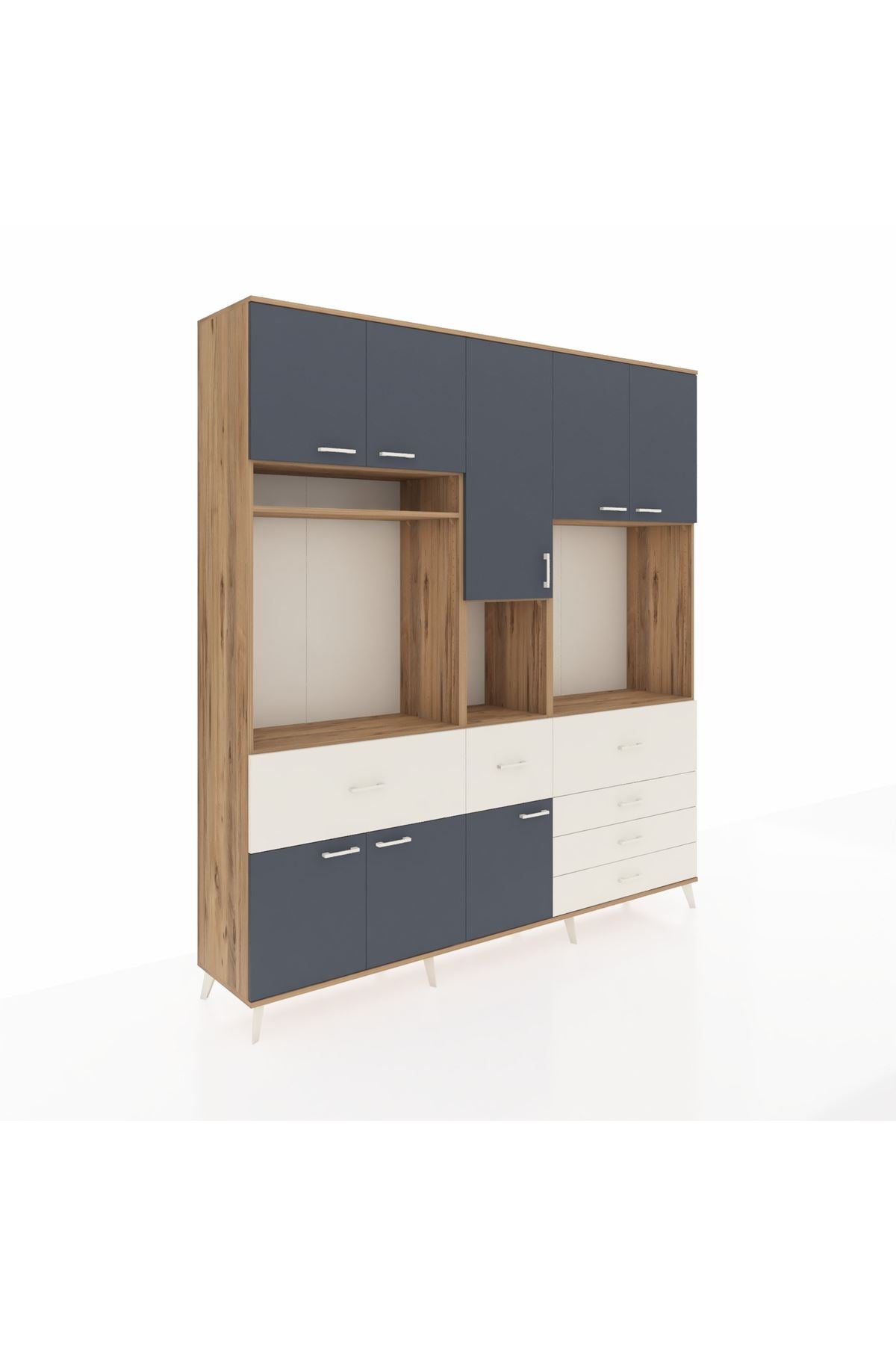 Hyperion Dolap 10 Raflı 6 Çekmeceli 8 Kapaklı 220x44x243 Çam-Antrasit/Aytaşı