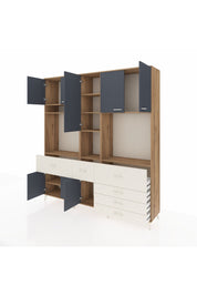 Hyperion Dolap 10 Raflı 6 Çekmeceli 8 Kapaklı 220x44x243 Çam-Antrasit/Aytaşı