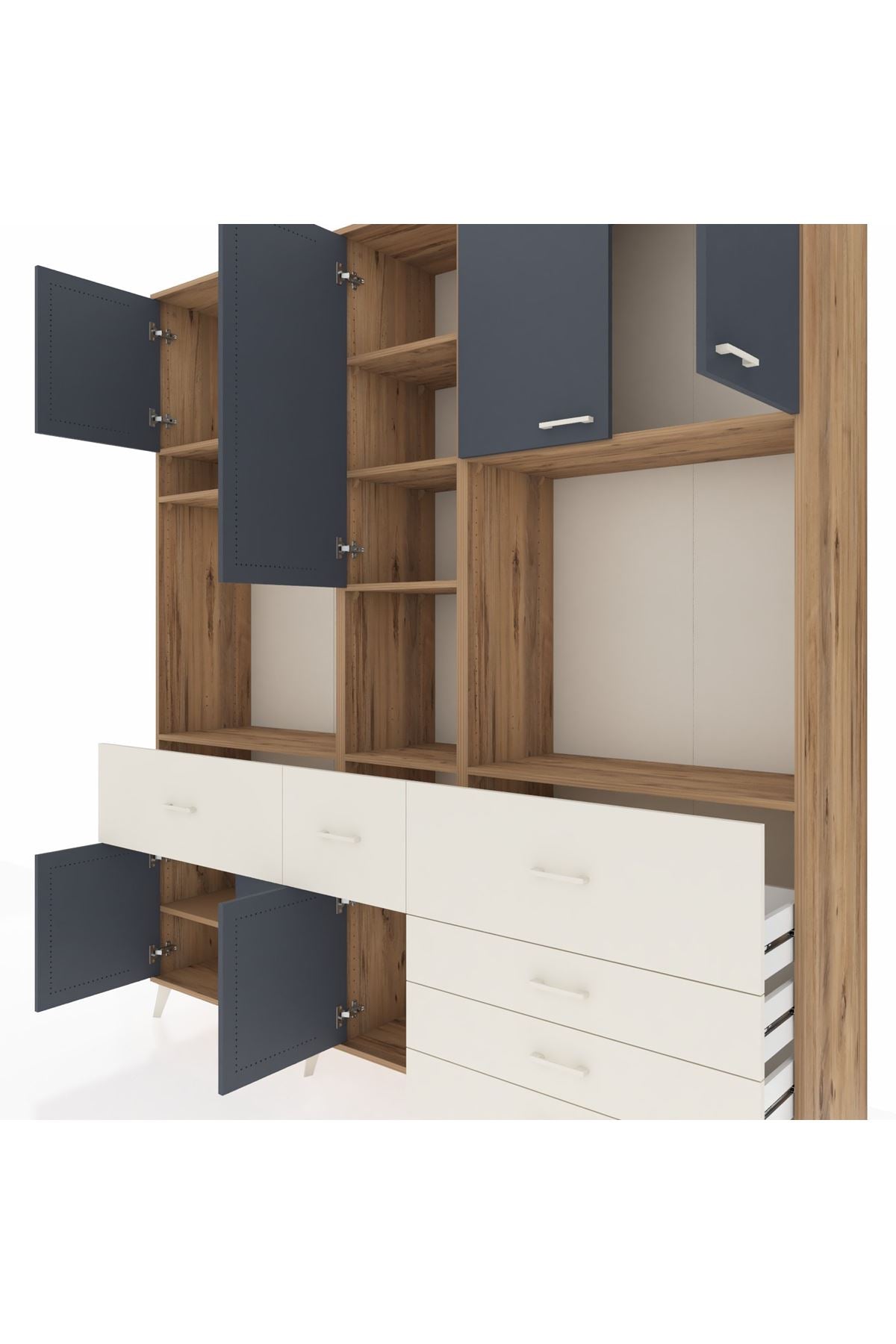 Hyperion Dolap 10 Raflı 6 Çekmeceli 8 Kapaklı 220x44x243 Çam-Antrasit/Aytaşı