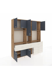 Hyperion Dolap 10 Raflı 6 Çekmeceli 8 Kapaklı 220x44x243 Çam-Antrasit/Aytaşı