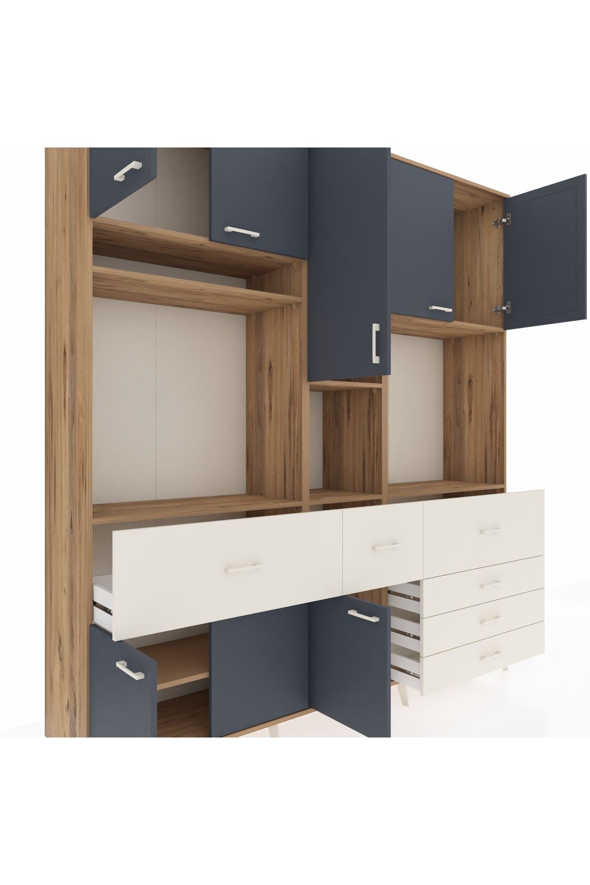 Hyperion Dolap 10 Raflı 6 Çekmeceli 8 Kapaklı 220x44x243 Çam-Antrasit/Aytaşı