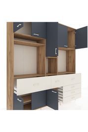 Hyperion Dolap 10 Raflı 6 Çekmeceli 8 Kapaklı 220x44x243 Çam-Antrasit/Aytaşı