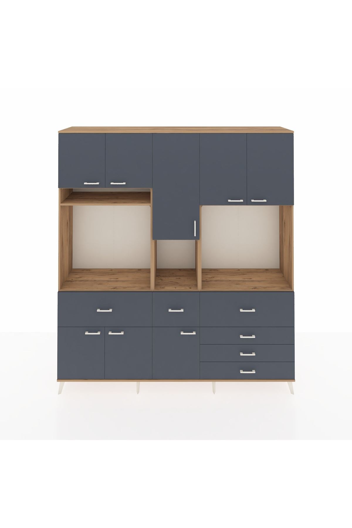 Hyperion Dolap 10 Raflı 6 Çekmeceli 8 Kapaklı 220x44x243 Çam-Antrasit/Antrasit