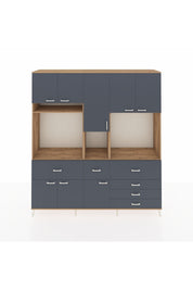 Hyperion Dolap 10 Raflı 6 Çekmeceli 8 Kapaklı 220x44x243 Çam-Antrasit/Antrasit