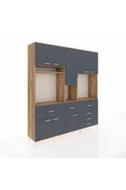 Hyperion Dolap 10 Raflı 6 Çekmeceli 8 Kapaklı 220x44x243 Çam-Antrasit/Antrasit