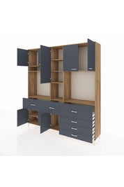 Hyperion Dolap 10 Raflı 6 Çekmeceli 8 Kapaklı 220x44x243 Çam-Antrasit/Antrasit