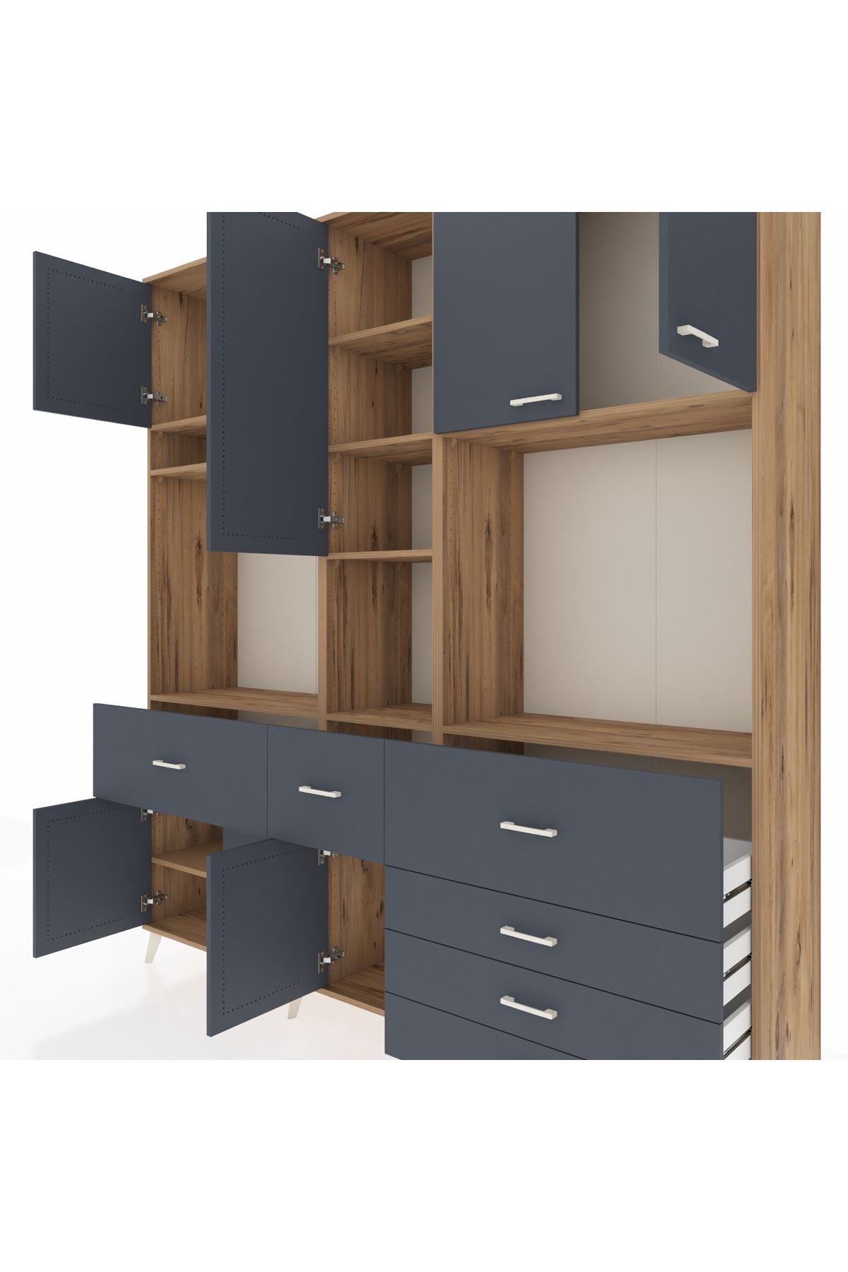 Hyperion Dolap 10 Raflı 6 Çekmeceli 8 Kapaklı 220x44x243 Çam-Antrasit/Antrasit