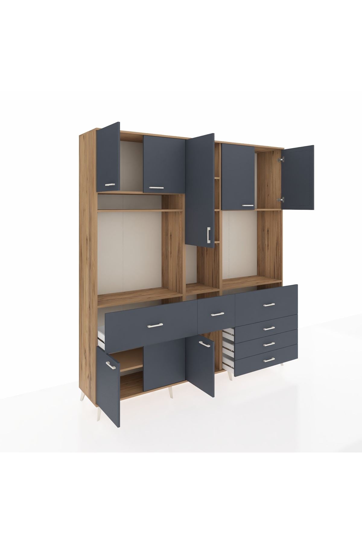 Hyperion Dolap 10 Raflı 6 Çekmeceli 8 Kapaklı 220x44x243 Çam-Antrasit/Antrasit