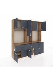 Hyperion Dolap 10 Raflı 6 Çekmeceli 8 Kapaklı 220x44x243 Çam-Antrasit/Antrasit