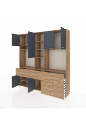 Hyperion Dolap 10 Raflı 6 Çekmeceli 8 Kapaklı 220x44x243 Çam-Antrasit/Çam