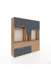 Hyperion Dolap 10 Raflı 6 Çekmeceli 8 Kapaklı 220x44x243 Çam-Antrasit/Çam