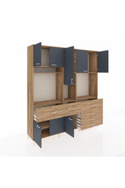 Hyperion Dolap 10 Raflı 6 Çekmeceli 8 Kapaklı 220x44x243 Çam-Antrasit/Çam