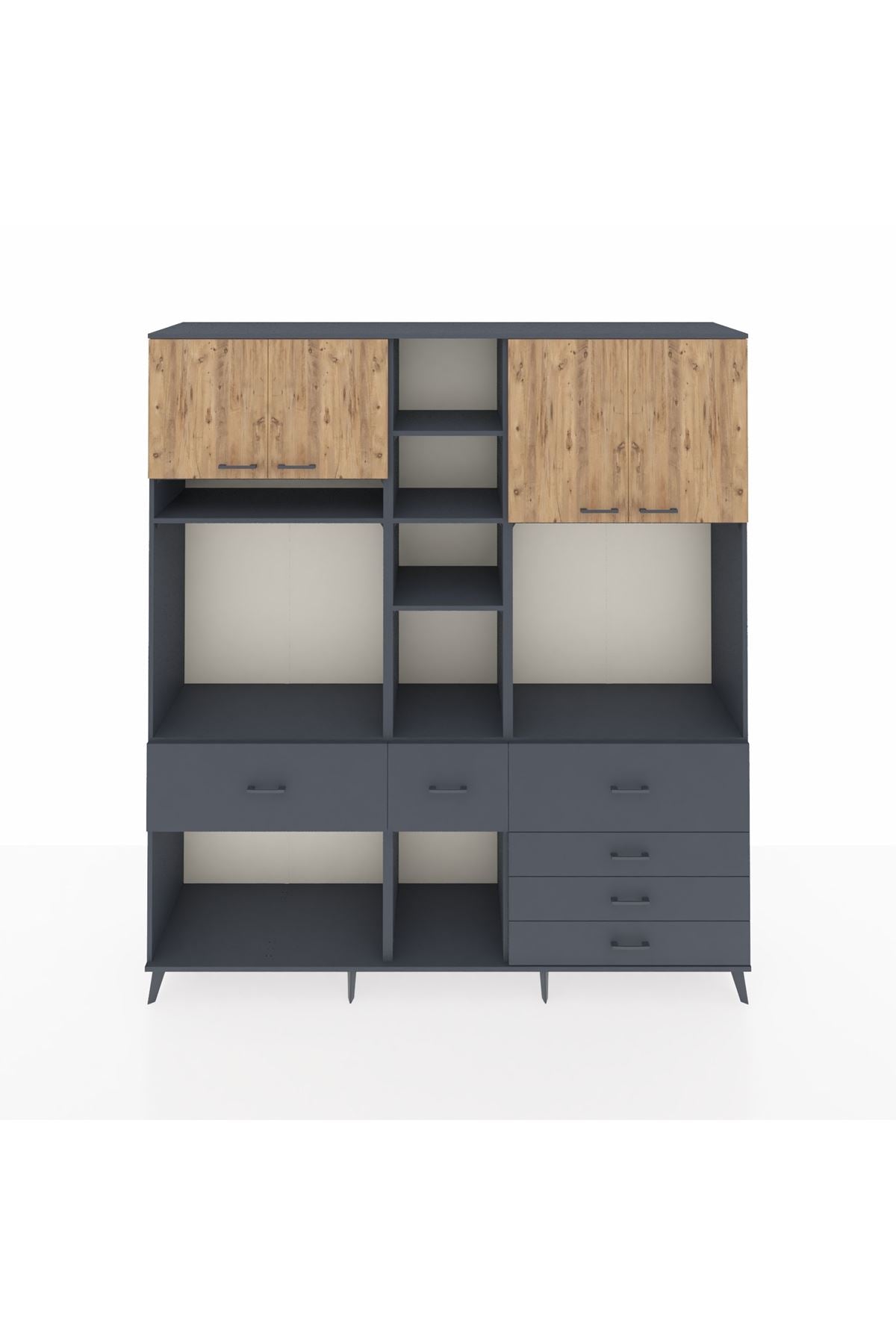 Hyperion Dolap 11 Raflı 6 Çekmeceli 4 Kapaklı 220x44x243 Antrasit-Çam/Antrasit