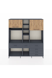 Hyperion Dolap 11 Raflı 6 Çekmeceli 4 Kapaklı 220x44x243 Antrasit-Çam/Antrasit