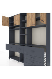 Hyperion Dolap 11 Raflı 6 Çekmeceli 4 Kapaklı 220x44x243 Antrasit-Çam/Antrasit