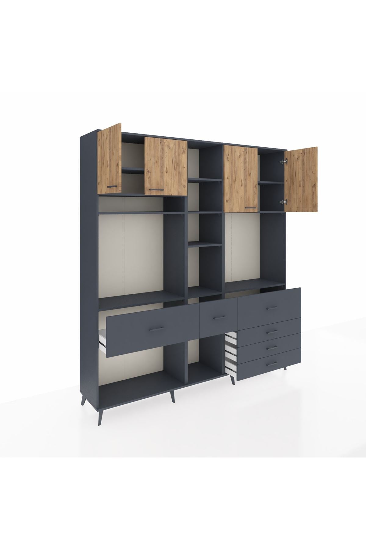 Hyperion Dolap 11 Raflı 6 Çekmeceli 4 Kapaklı 220x44x243 Antrasit-Çam/Antrasit