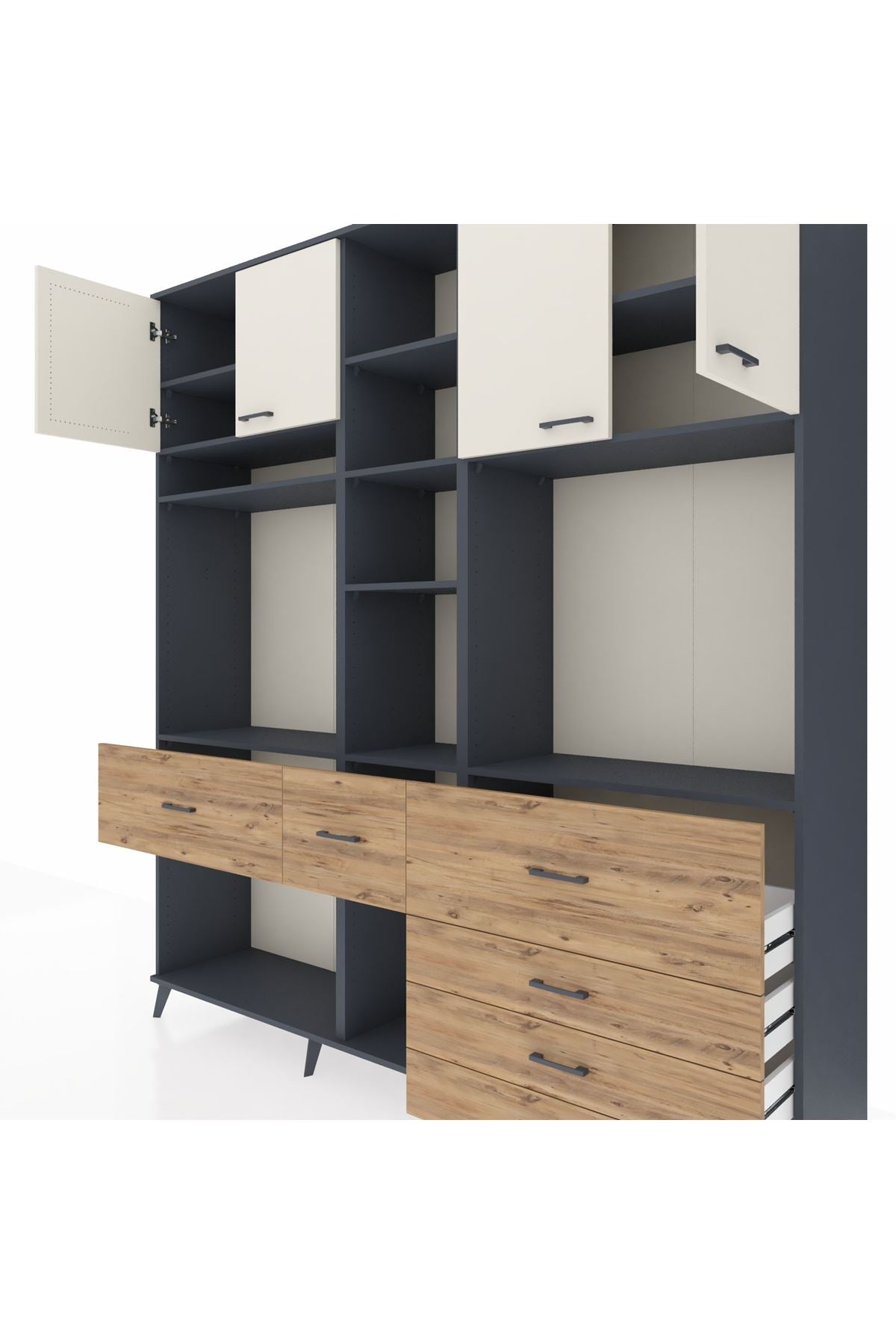 Hyperion Dolap 11 Raflı 6 Çekmeceli 4 Kapaklı 220x44x243 - S553M036V15B