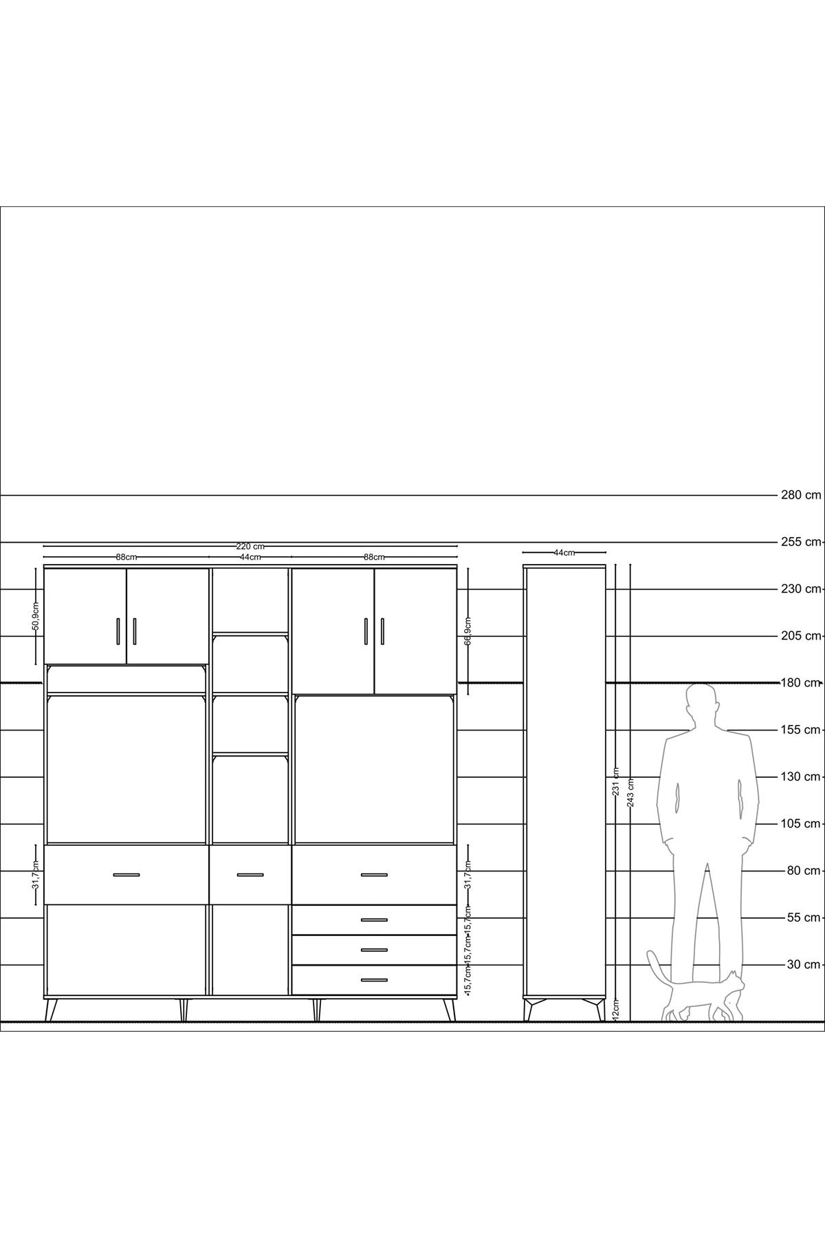 Hyperion Dolap 11 Raflı 6 Çekmeceli 4 Kapaklı 220x44x243 - S553M036V18B