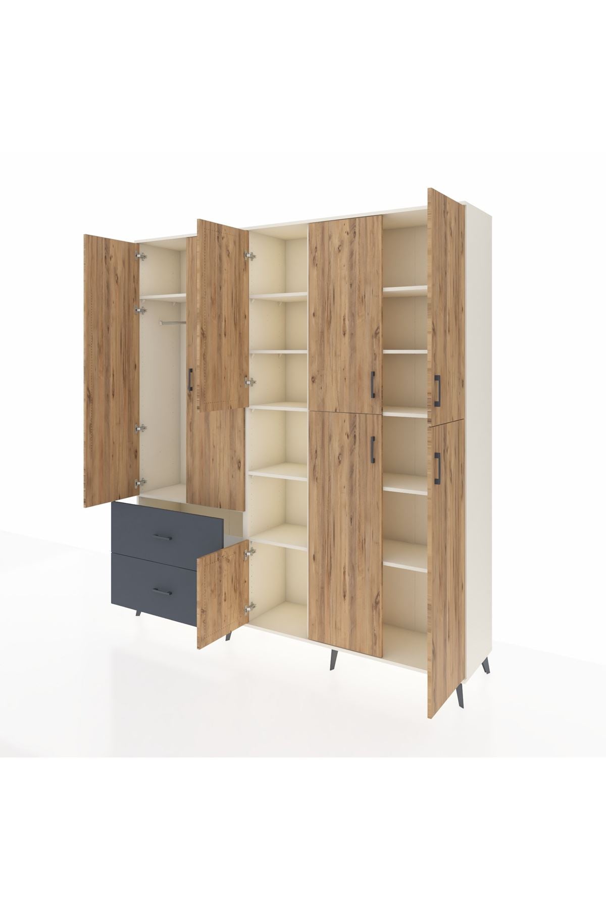 Hyperion Dolap 12 Raflı 2 Çekmeceli Tek Askılı 220x44x243 - S553M037V02B