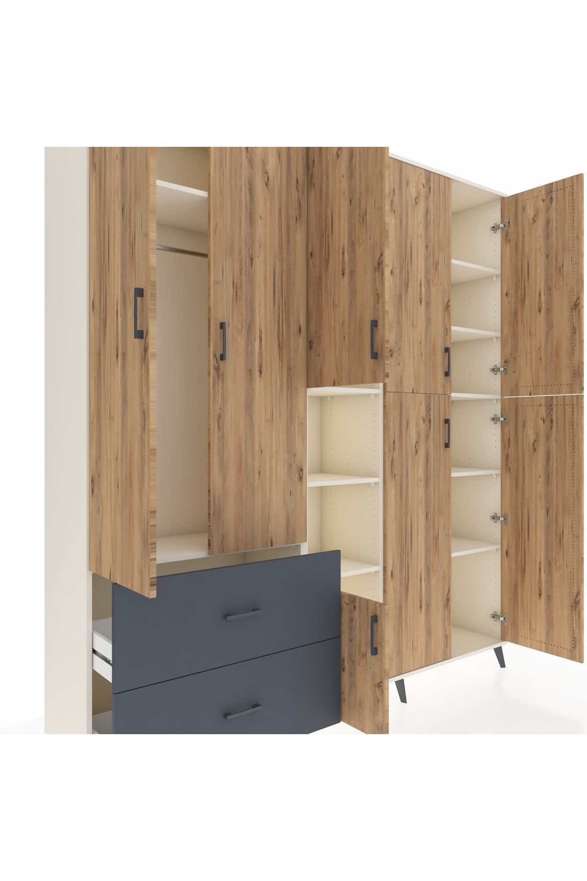 Hyperion Dolap 12 Raflı 2 Çekmeceli Tek Askılı 220x44x243 - S553M037V02B