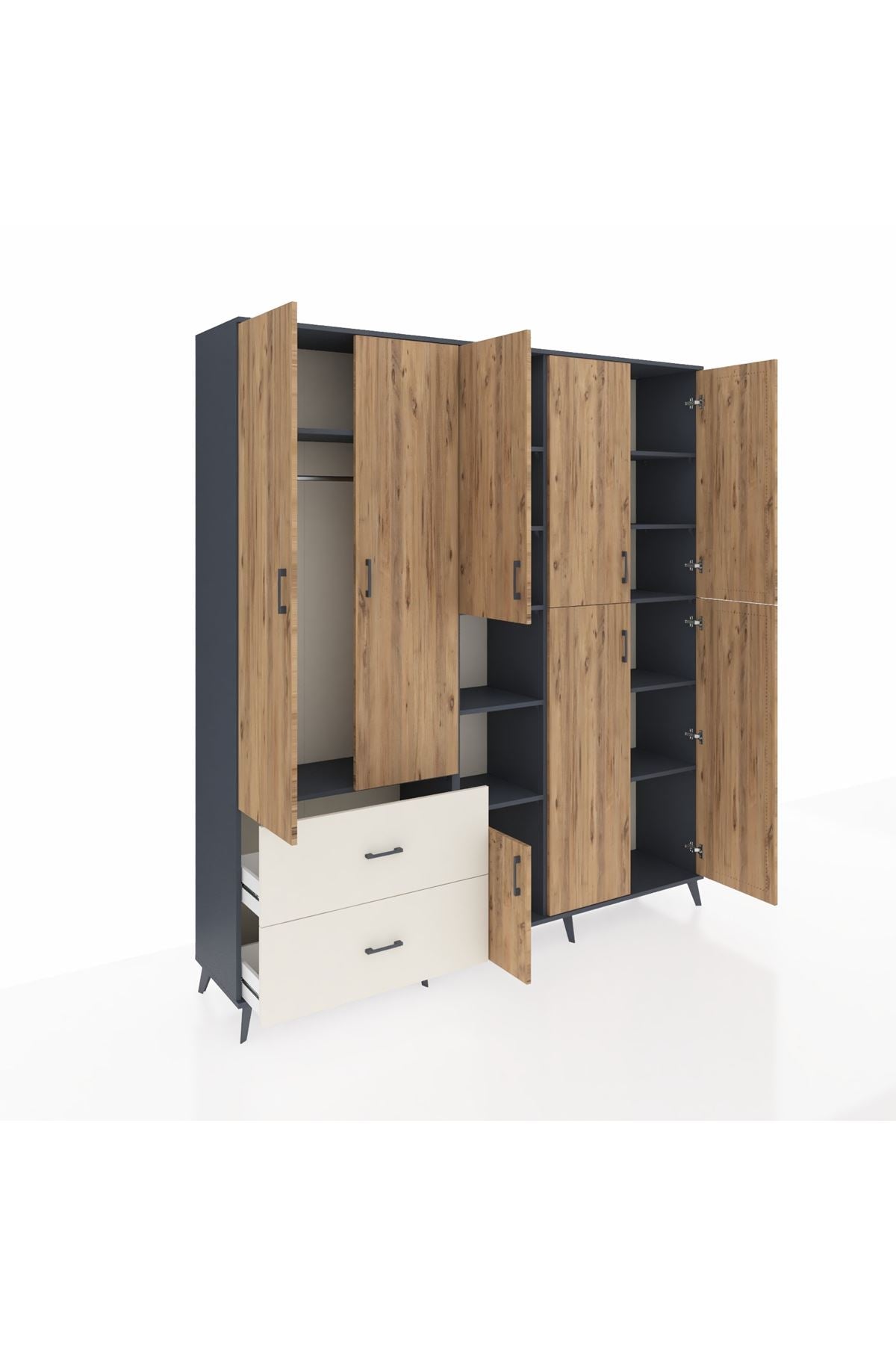 Hyperion Dolap 12 Raflı 2 Çekmeceli Tek Askılı 220x44x243 - S553M037V10B