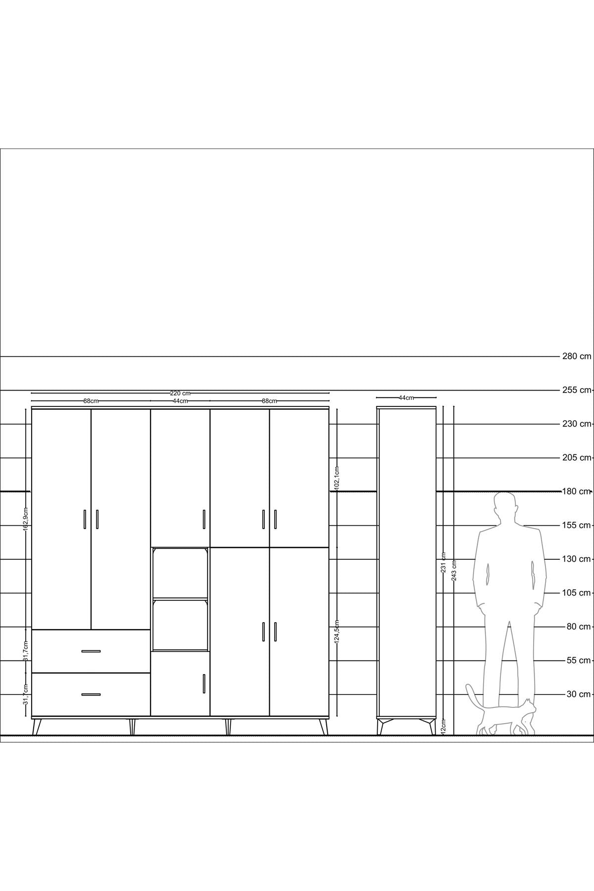 Hyperion Dolap 12 Raflı 2 Çekmeceli Tek Askılı 220x44x243 - S553M037V10B