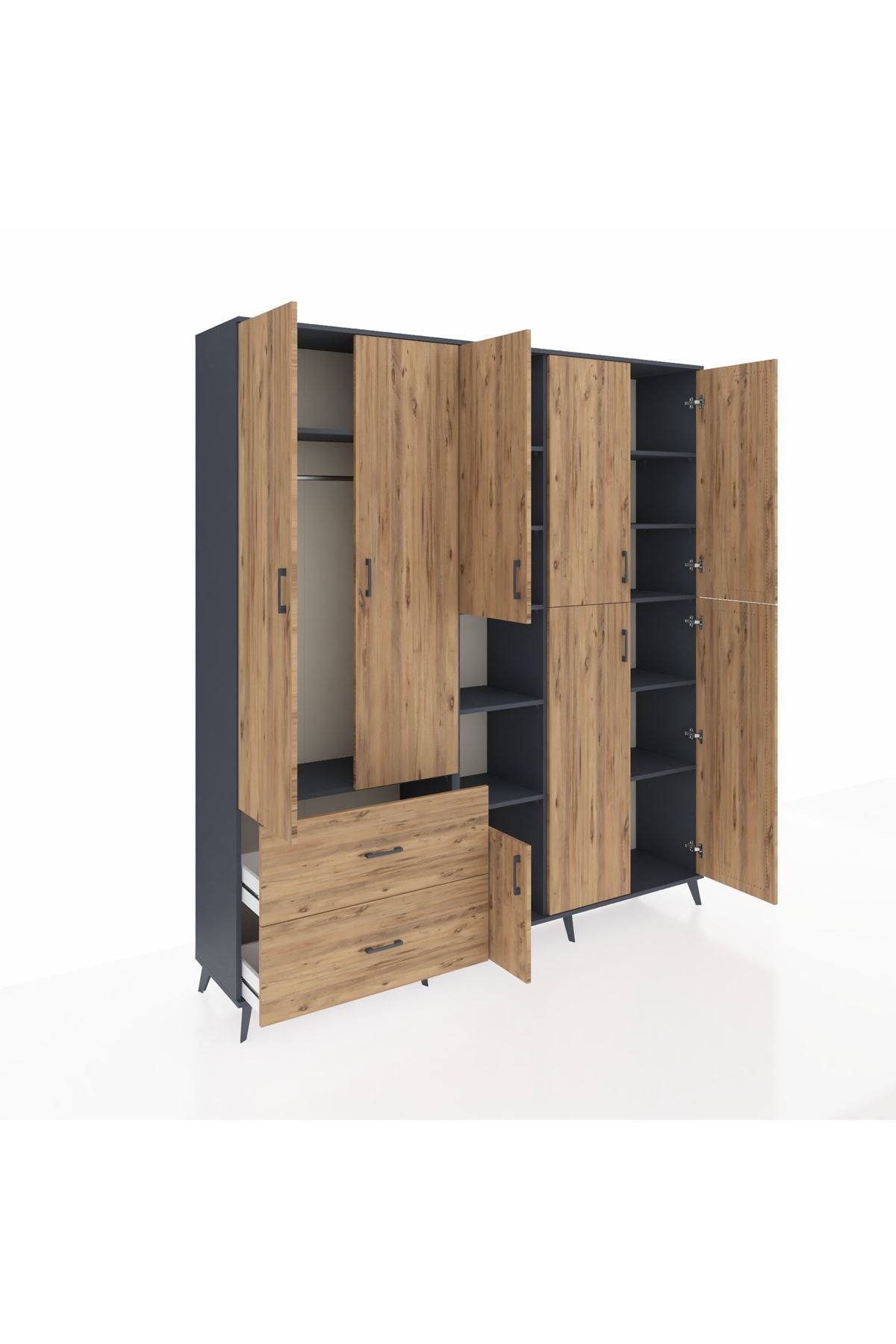 Hyperion Dolap 12 Raflı 2 Çekmeceli Tek Askılı 220x44x243 - S553M037V12B