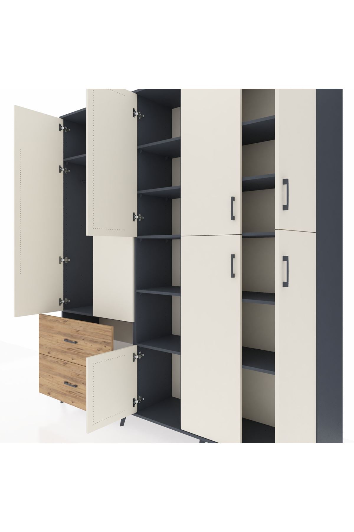 Hyperion Dolap 12 Raflı 2 Çekmeceli Tek Askılı 220x44x243 - S553M037V15B