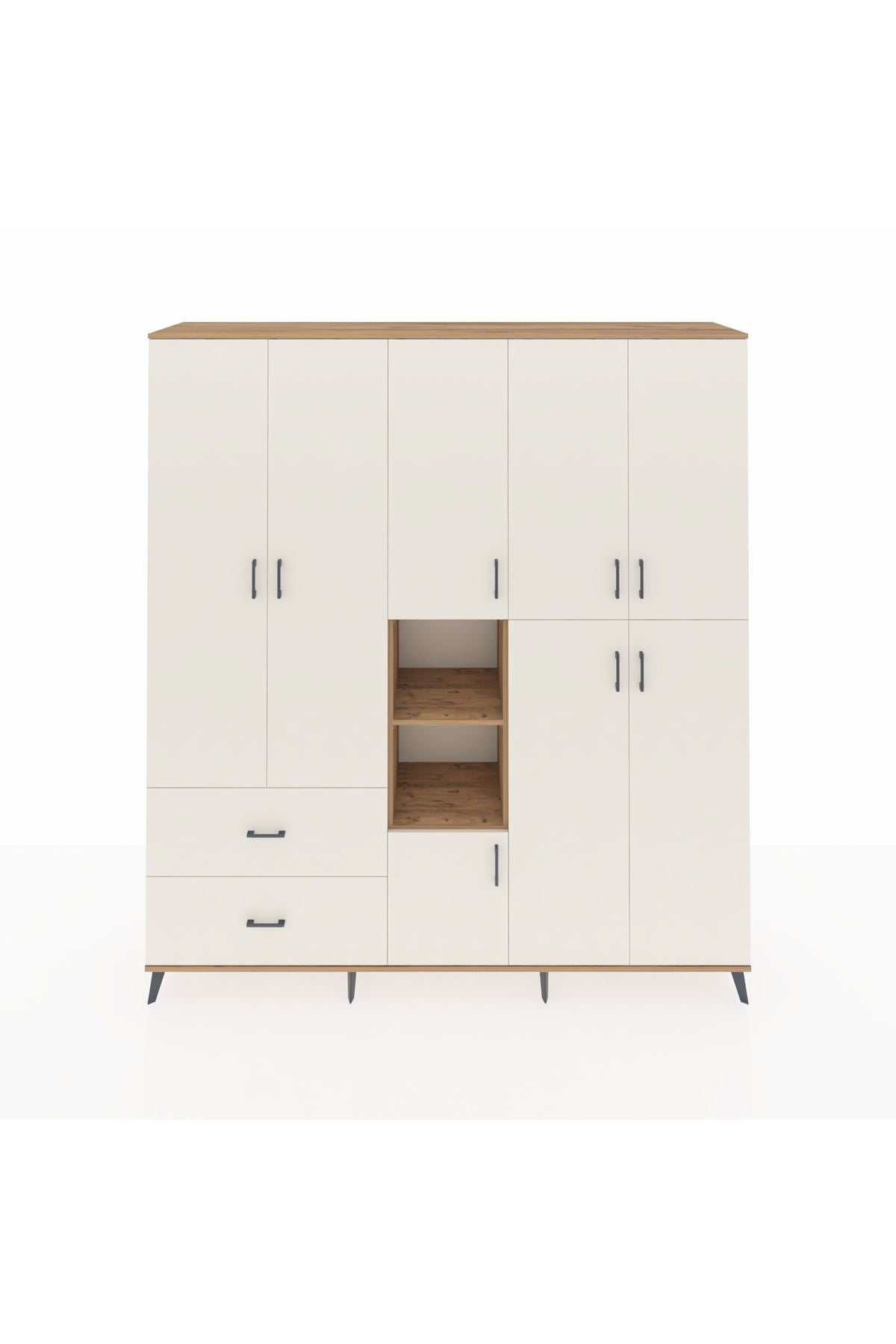 Hyperion Dolap 12 Raflı 2 Çekmeceli Tek Askılı 220x44x243 Çam-Aytaşı/Aytaşı