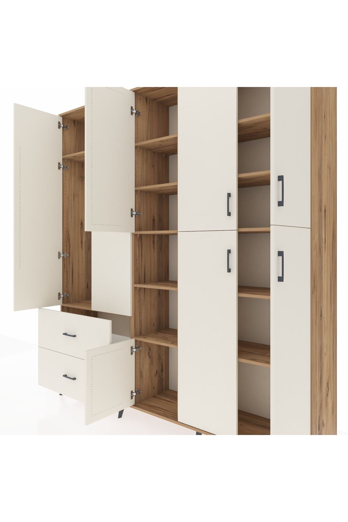 Hyperion Dolap 12 Raflı 2 Çekmeceli Tek Askılı 220x44x243 Çam-Aytaşı/Aytaşı