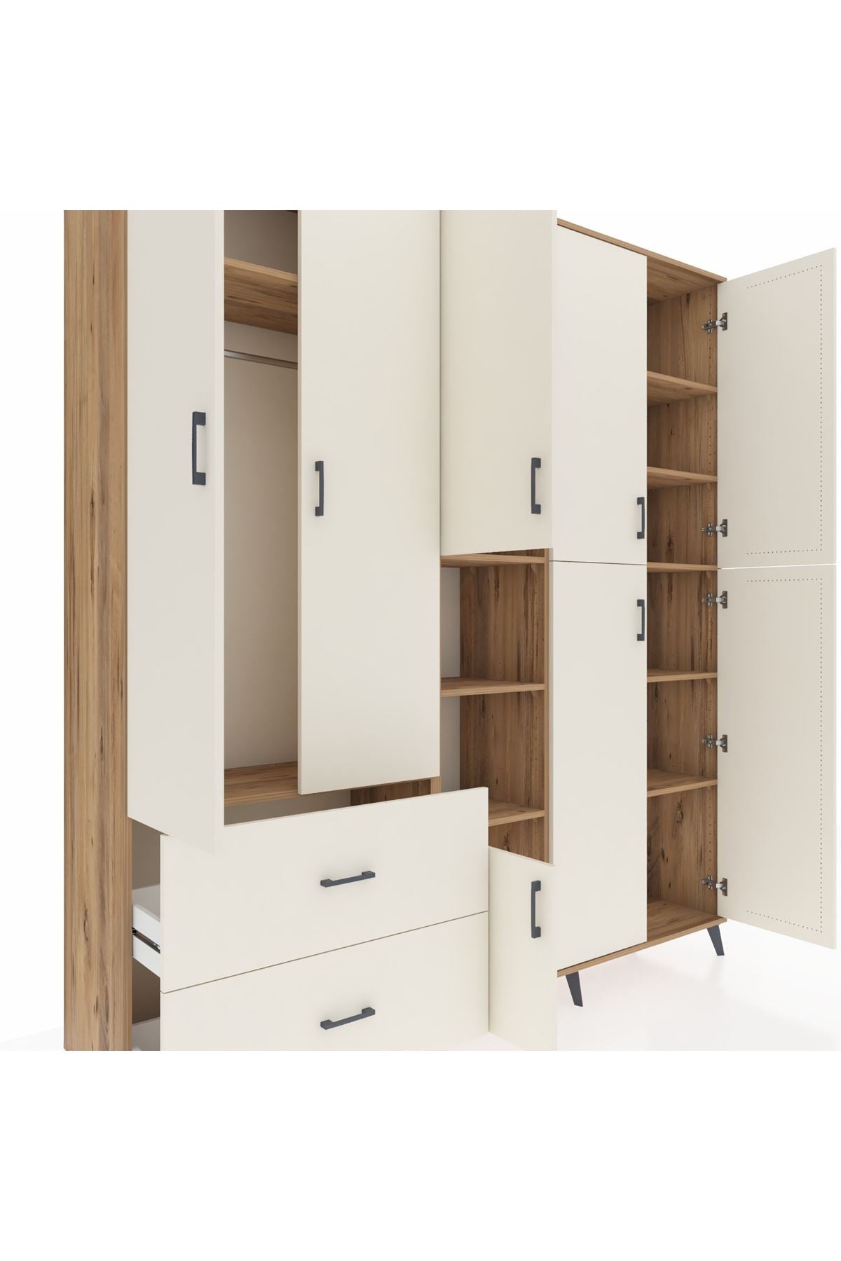 Hyperion Dolap 12 Raflı 2 Çekmeceli Tek Askılı 220x44x243 Çam-Aytaşı/Aytaşı