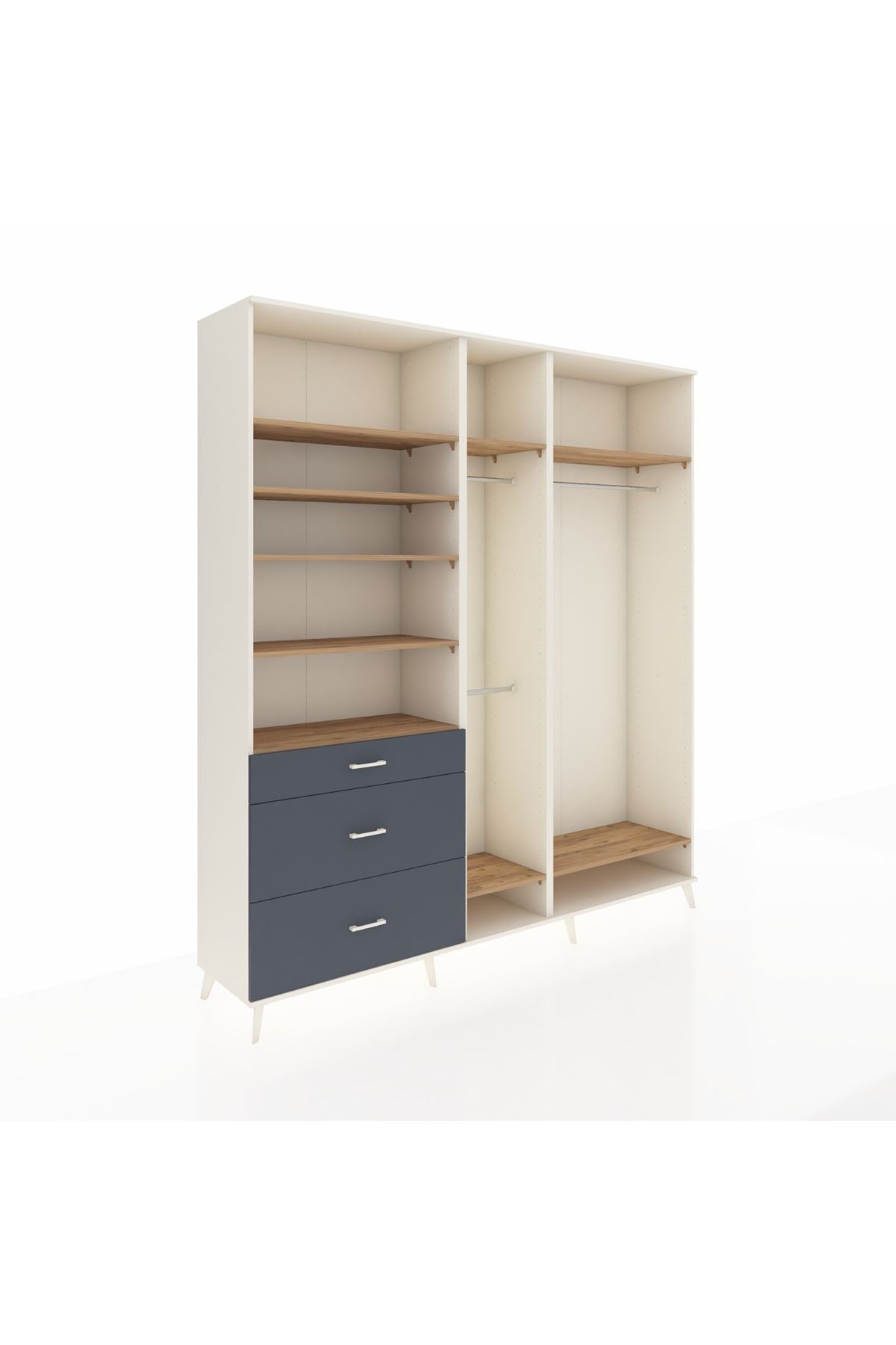 Hyperion Dolap 9 Raflı 3 Çekmeceli 3 Askılı 220x44x243 Aytaşı-Çam/Antrasit