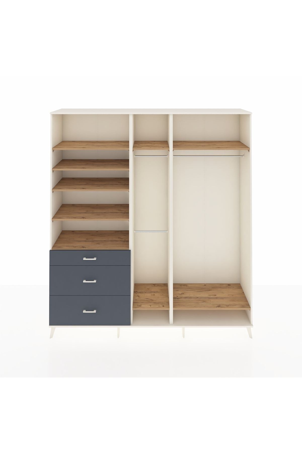 Hyperion Dolap 9 Raflı 3 Çekmeceli 3 Askılı 220x44x243 Aytaşı-Çam/Antrasit