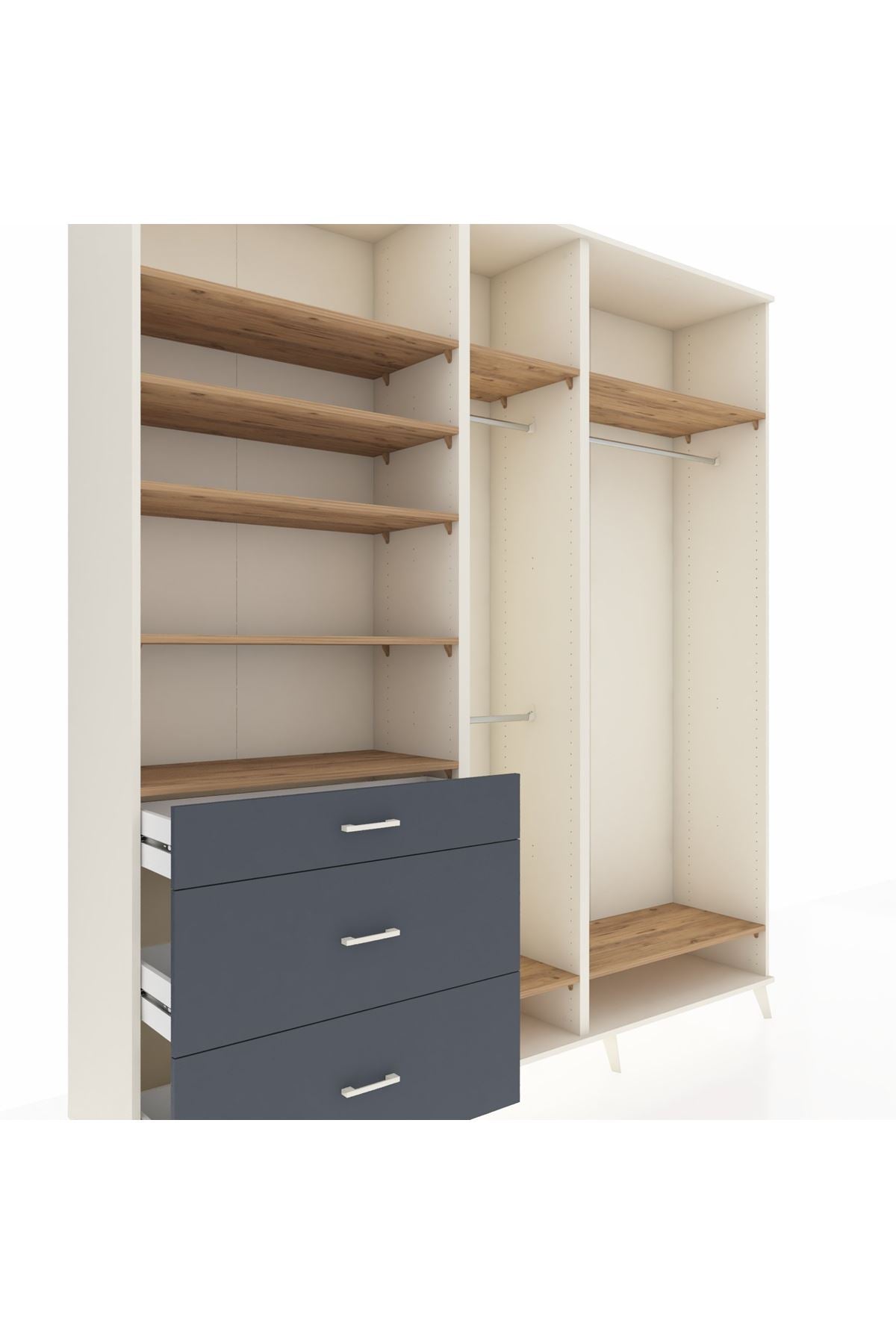 Hyperion Dolap 9 Raflı 3 Çekmeceli 3 Askılı 220x44x243 Aytaşı-Çam/Antrasit