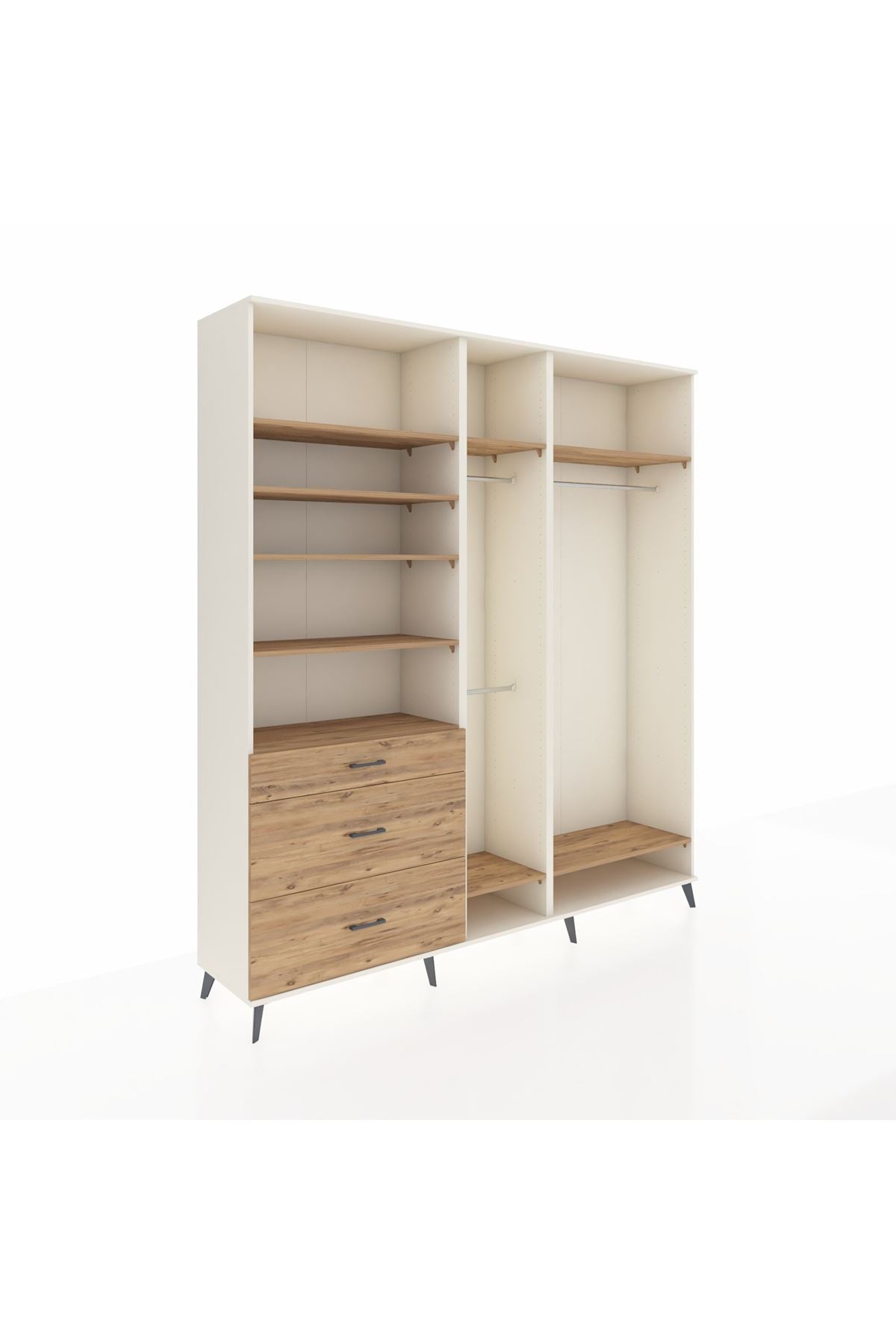 Hyperion Dolap 9 Raflı 3 Çekmeceli 3 Askılı 220x44x243 Aytaşı-Çam/Çam