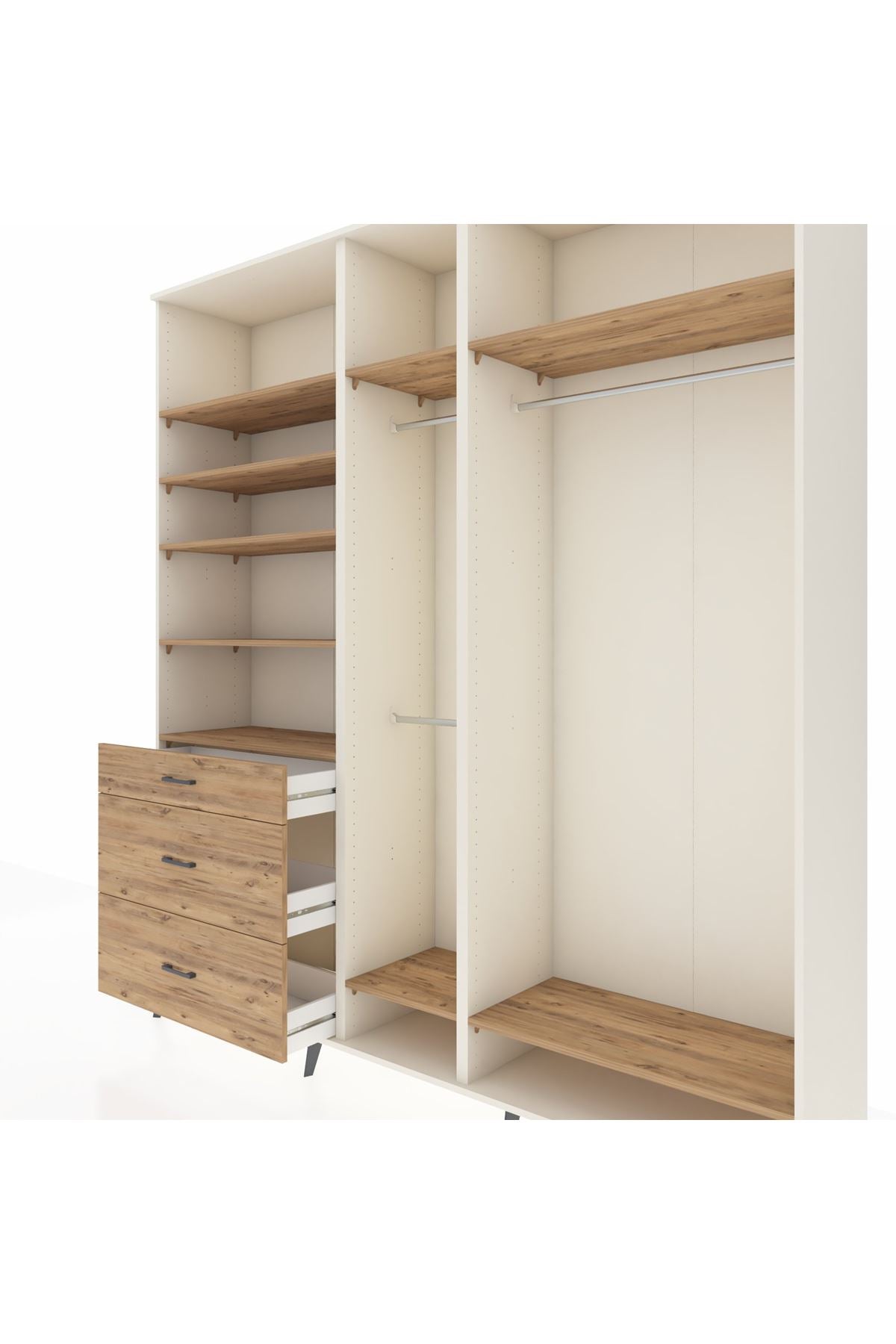 Hyperion Dolap 9 Raflı 3 Çekmeceli 3 Askılı 220x44x243 Aytaşı-Çam/Çam