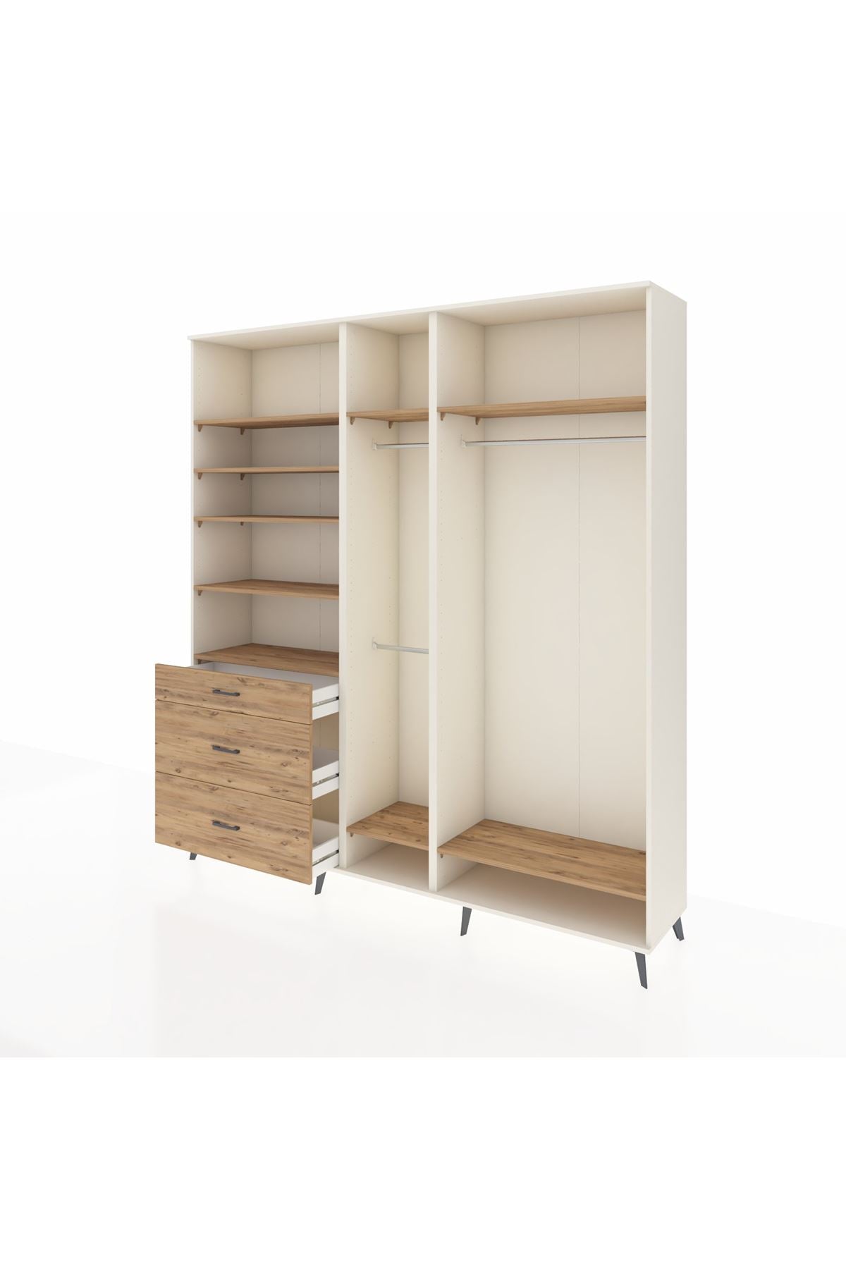 Hyperion Dolap 9 Raflı 3 Çekmeceli 3 Askılı 220x44x243 Aytaşı-Çam/Çam