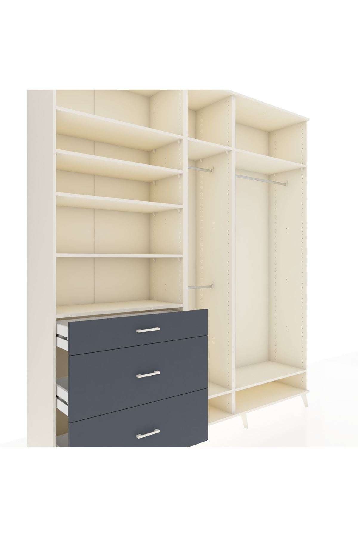 Hyperion Dolap 9 Raflı 3 Çekmeceli 3 Askılı 220x44x243 Aytaşı-Aytaşı/Antrasit