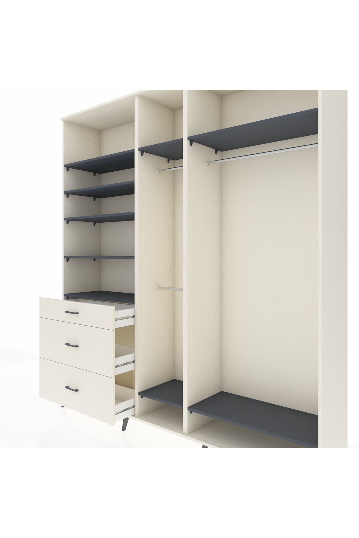 Hyperion Dolap 9 Raflı 3 Çekmeceli 3 Askılı 220x44x243 Aytaşı-Antrasit/Aytaşı