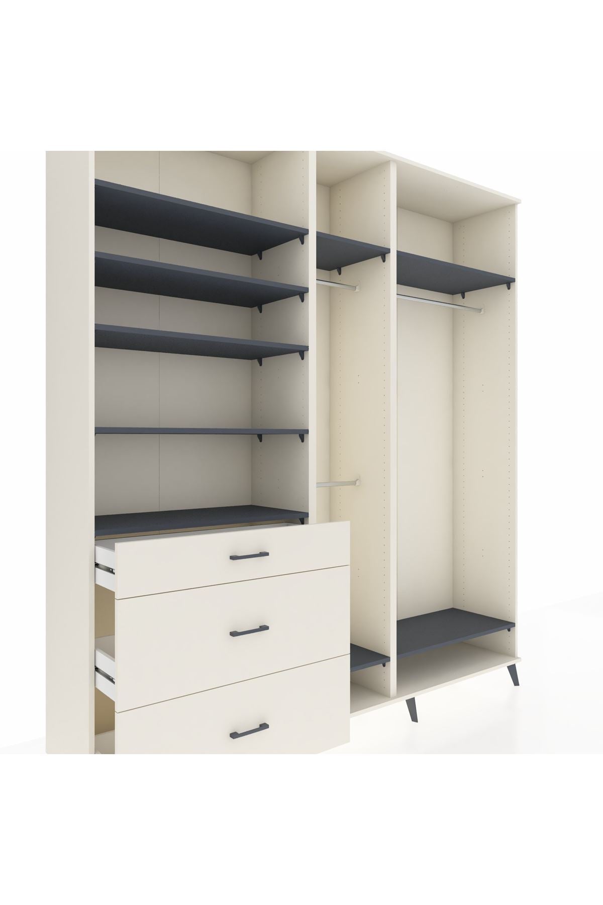 Hyperion Dolap 9 Raflı 3 Çekmeceli 3 Askılı 220x44x243 Aytaşı-Antrasit/Aytaşı