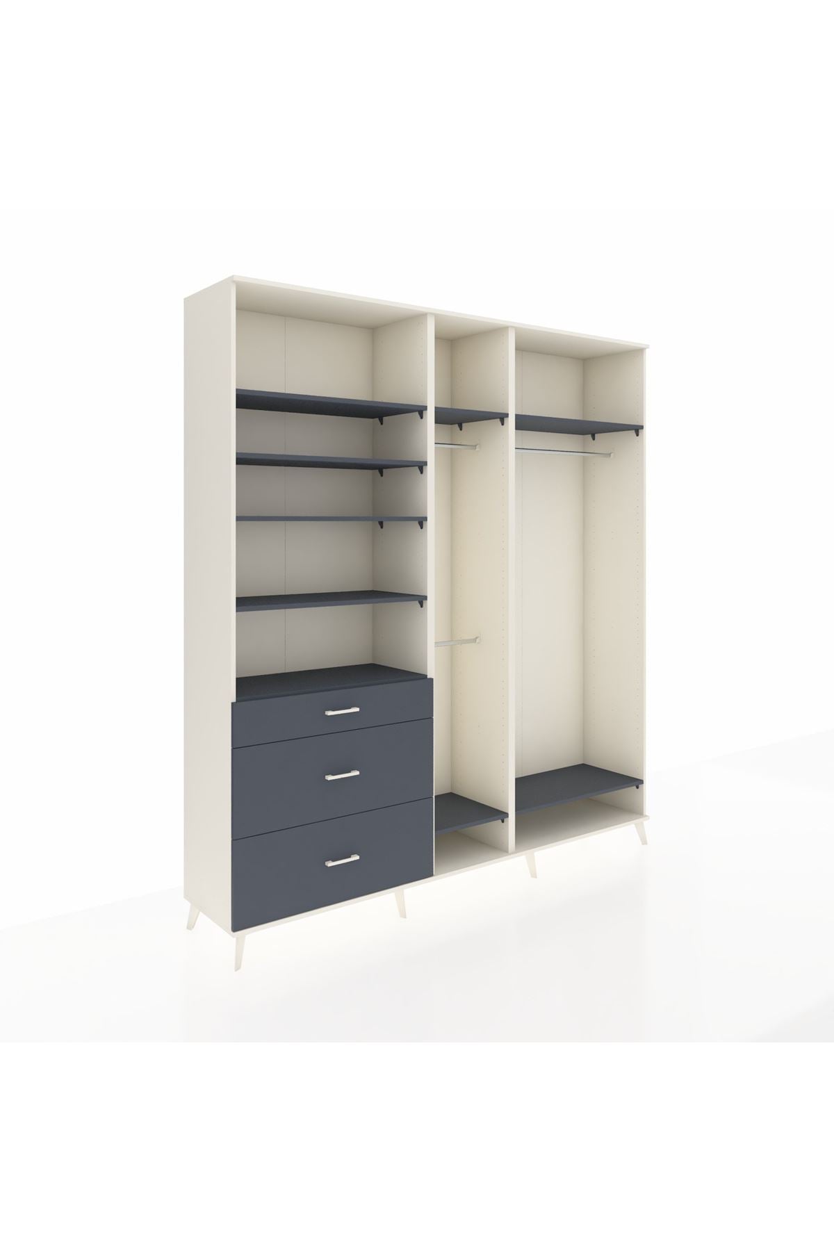 Hyperion Dolap 9 Raflı 3 Çekmeceli 3 Askılı 220x44x243 Aytaşı-Antrasit/Antrasit