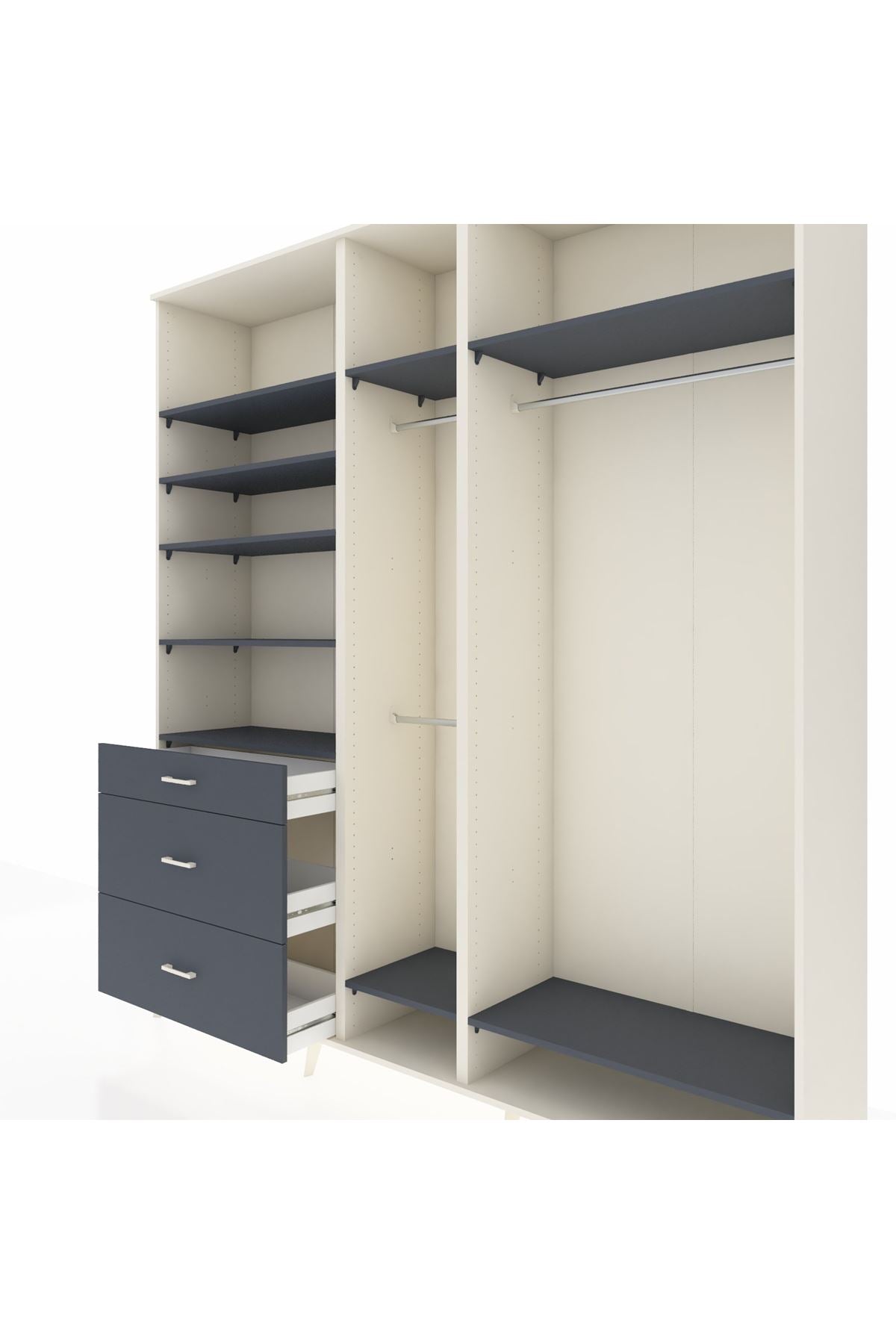 Hyperion Dolap 9 Raflı 3 Çekmeceli 3 Askılı 220x44x243 Aytaşı-Antrasit/Antrasit