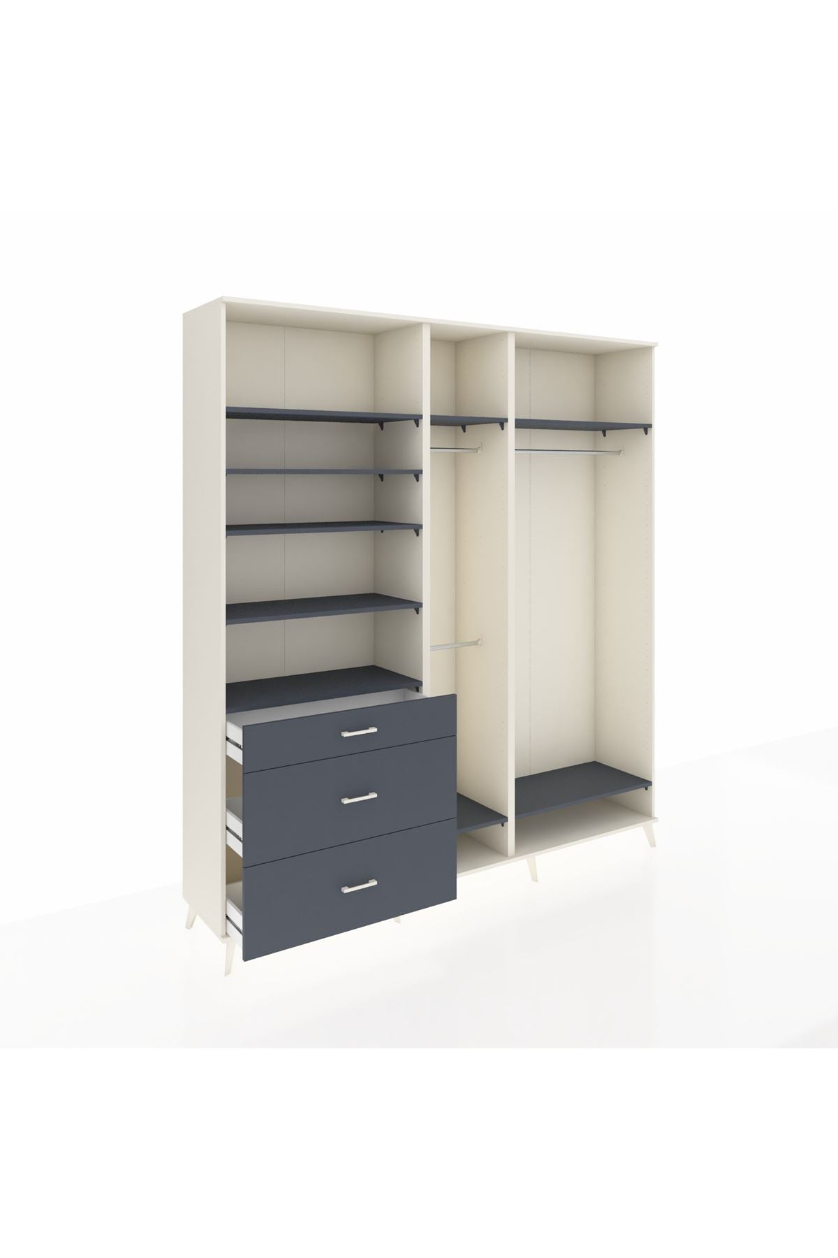 Hyperion Dolap 9 Raflı 3 Çekmeceli 3 Askılı 220x44x243 Aytaşı-Antrasit/Antrasit