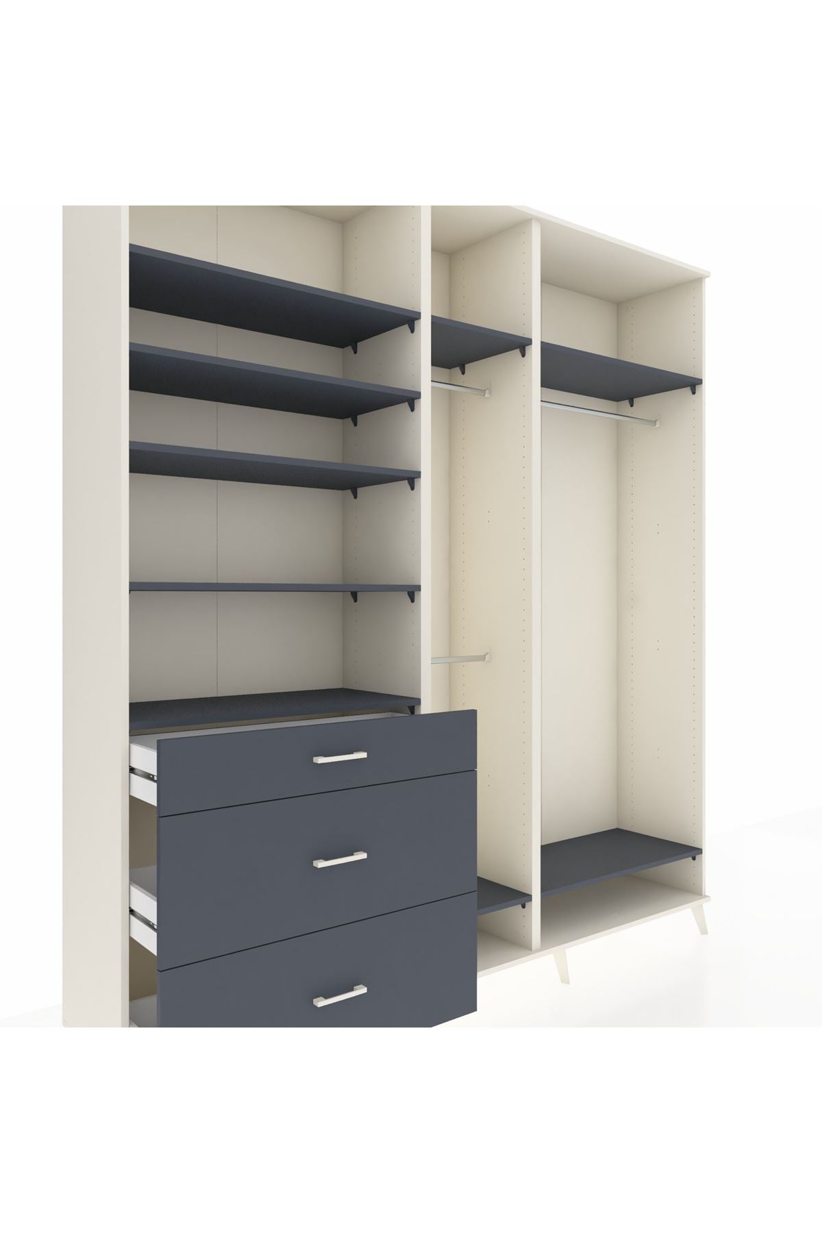 Hyperion Dolap 9 Raflı 3 Çekmeceli 3 Askılı 220x44x243 Aytaşı-Antrasit/Antrasit