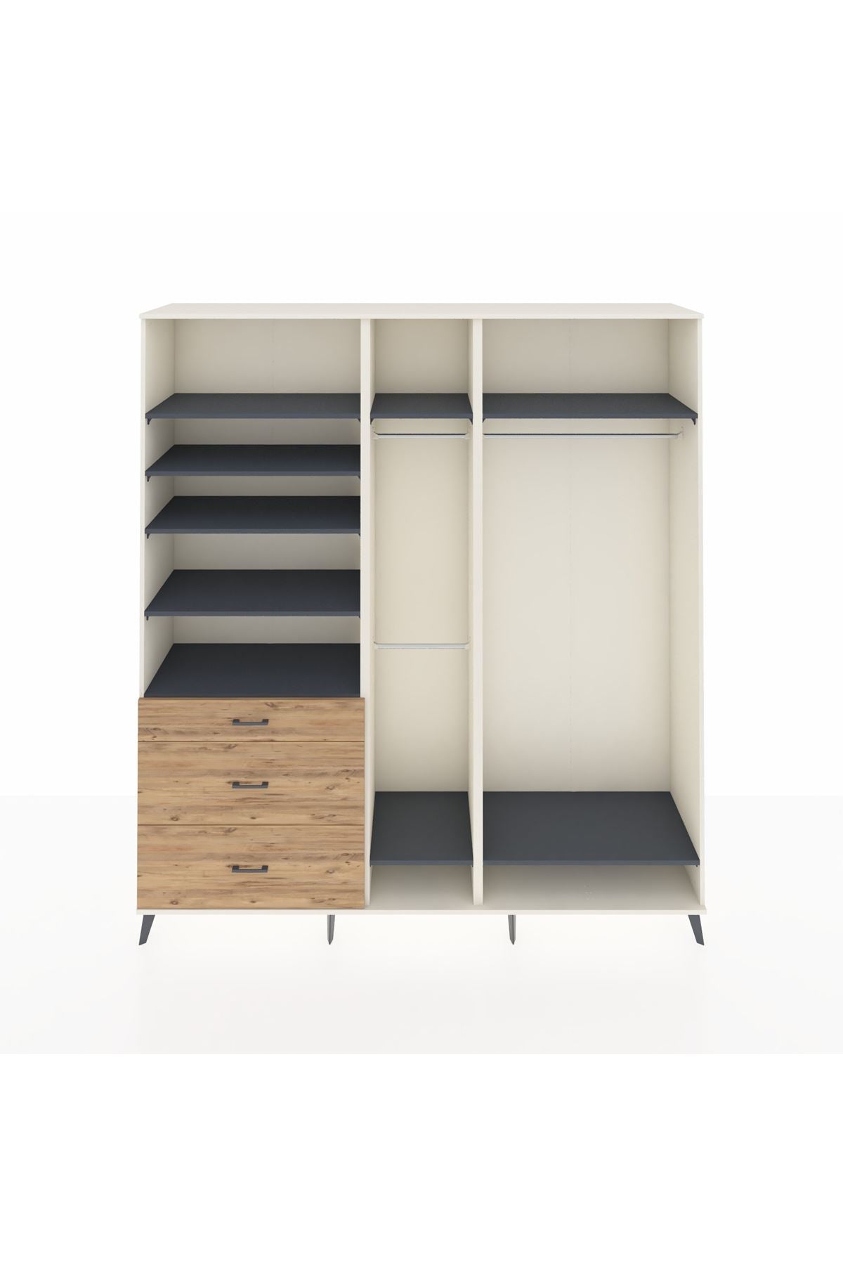 Hyperion Dolap 9 Raflı 3 Çekmeceli 3 Askılı 220x44x243 Aytaşı-Antrasit/Çam