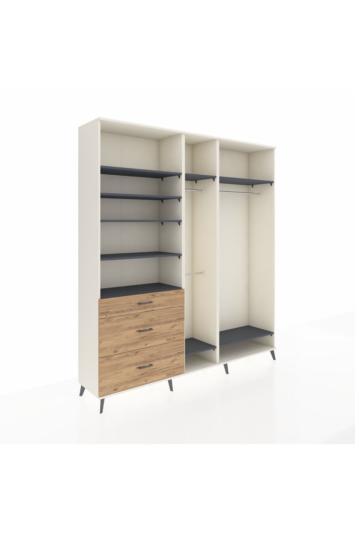 Hyperion Dolap 9 Raflı 3 Çekmeceli 3 Askılı 220x44x243 Aytaşı-Antrasit/Çam