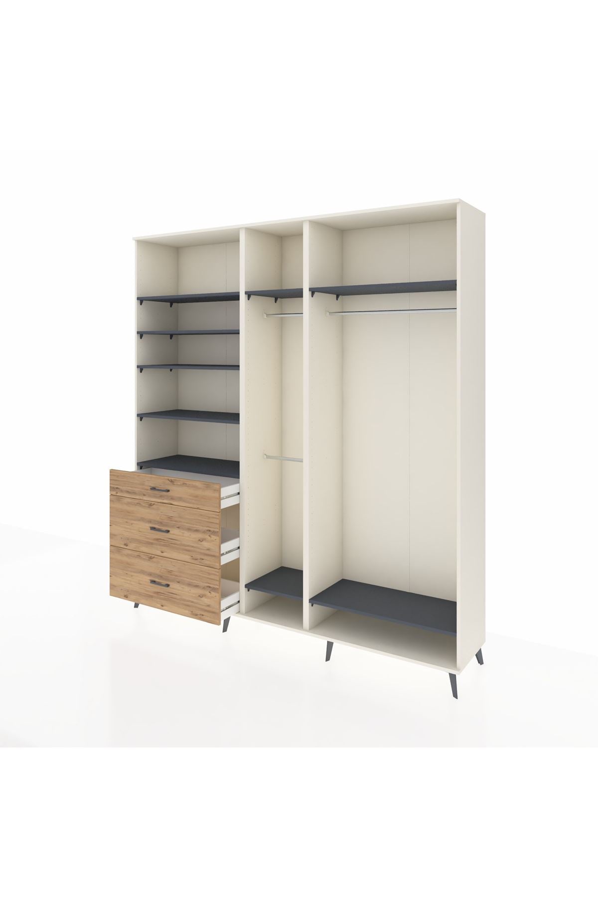 Hyperion Dolap 9 Raflı 3 Çekmeceli 3 Askılı 220x44x243 Aytaşı-Antrasit/Çam