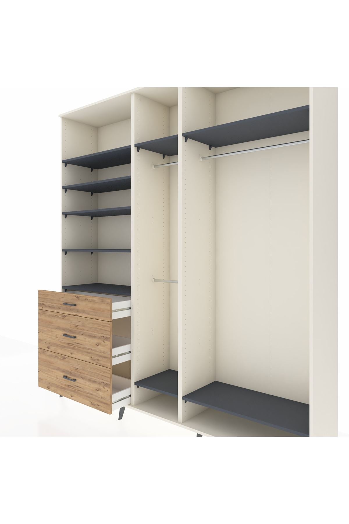 Hyperion Dolap 9 Raflı 3 Çekmeceli 3 Askılı 220x44x243 Aytaşı-Antrasit/Çam