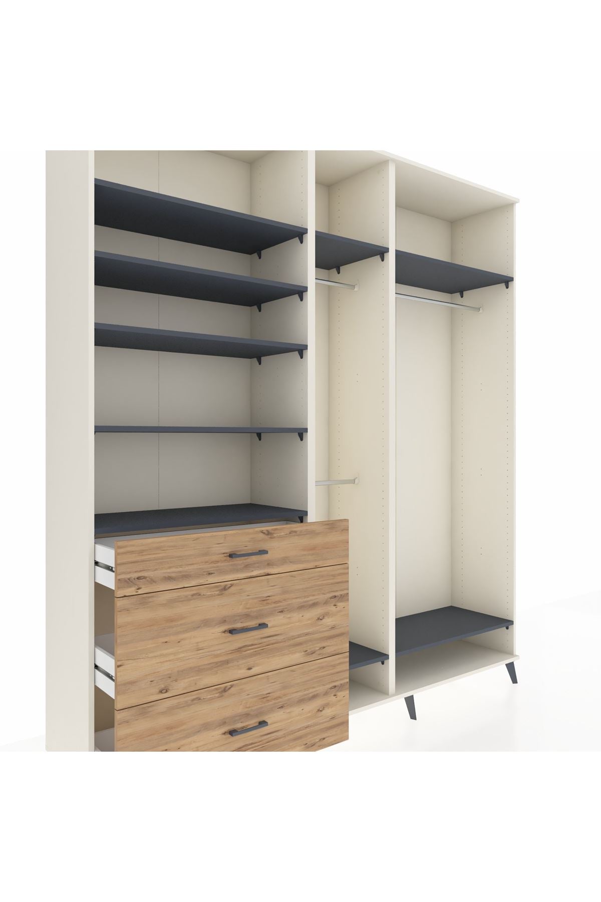 Hyperion Dolap 9 Raflı 3 Çekmeceli 3 Askılı 220x44x243 Aytaşı-Antrasit/Çam