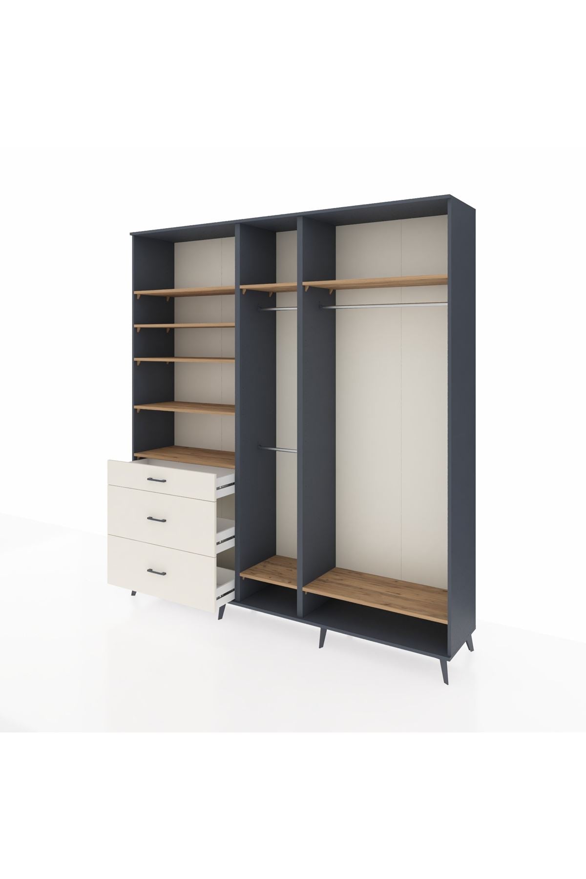 Hyperion Dolap 9 Raflı 3 Çekmeceli 3 Askılı 220x44x243 Antrasit-Çam/Aytaşı